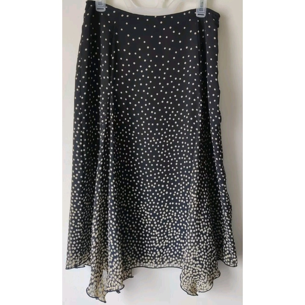 Apostrophe Black Beige Dot A-line‎ Skirt Women's Petite Size 10P Lined Side Zip